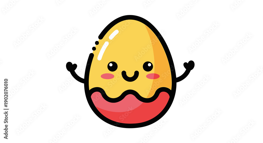 Fototapeta premium Cute yellow easter egg character with pink cheeks and wavy bottom isolated on transparent background