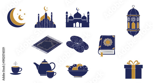 Collection Élégante de Symboles du Ramadan Duotone