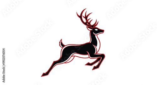 Red deer leaping dynamically with elegant antlers