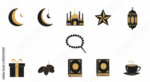 Ensemble dIcônes de Festival Musulman Duotone Doré