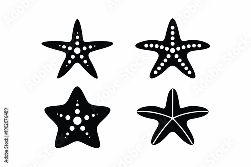set of Starfish silhouette vector illustration isolated on white background