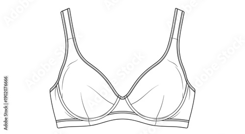 Detailed illustration of a soft cup bra design, isolated on a white background, showcasing intricate stitching and elegant contours