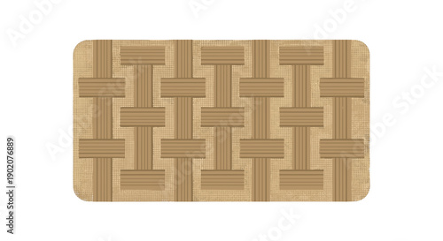 Rectangular burlap mat with woven pattern design, isolated on white background, showcasing natural texture and earthy tones