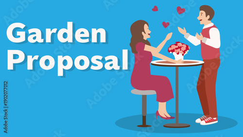 Couple sharing a romantic moment in a garden proposal scene with heartfelt gestures and vibrant flowers