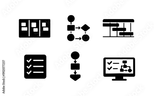 Collection of icons representing project management and workflow visualization tools