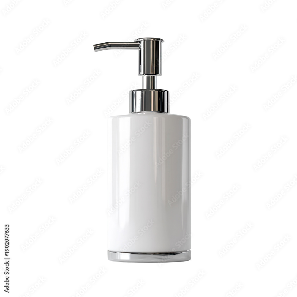 Obraz premium A sleek white soap dispenser on a black background
