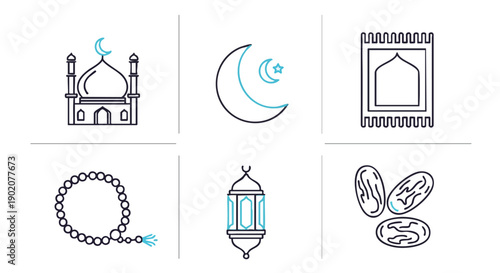 Iconographie Minimaliste du Ramadan Cyan Marine