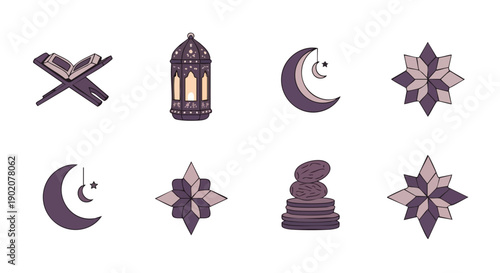 Symboles Duoton Minimalistes Plats de Célébration Islamique