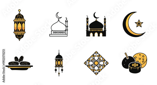 Symboles Minimalistes du Ramadan Noir et Or