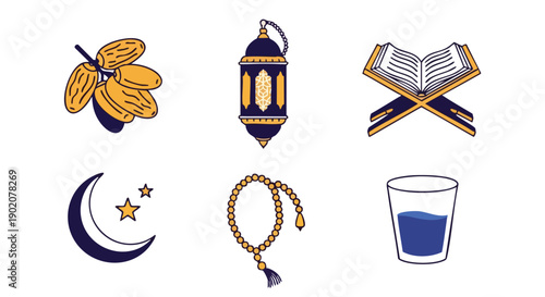 Symboles Professionnels Duotone de la Célébration du Ramadan