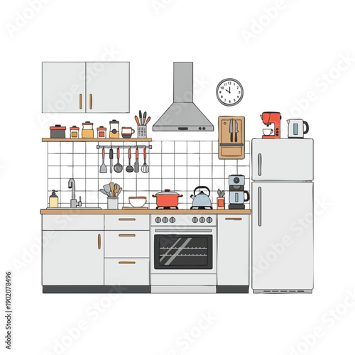 Modern Kitchen Interior with White Cabinets and Appliances