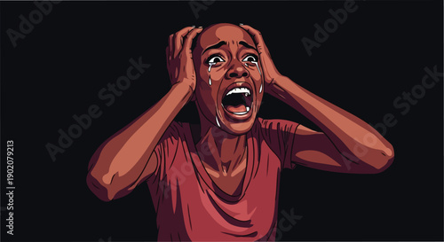 Anxious African American woman crying and yelling vector illustration