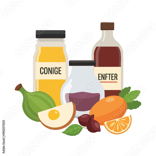 Bottles of Juice and Fresh Fruits