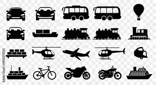 Collection of Transportation Icons and Silhouettes.
