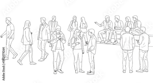 CAD People Outlines Vector with Standing, Walking and Talking Human Figures for Architectural and Landscape Design