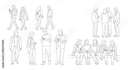 Architectural Drawings of Modern People Outlines Standing in Casual and Professional Poses for Sections and Elevations