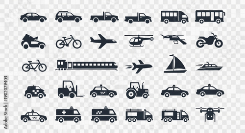 Collection of Transportation Icons and Symbols.