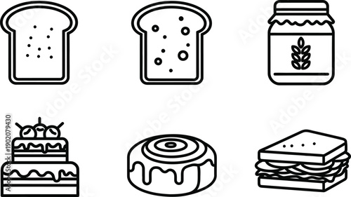 Vector Icons of Assorted Baked Goods and a Sandwich