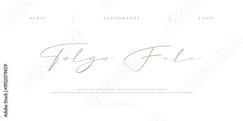 Tokyo Fuku, Script Elegant alphabet letters font logo classic minimal fashion designs. Typography modern sans fonts and number for logo brand. vector illustration
