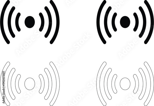 Black and white wireless signal icons representing connectivity and communication