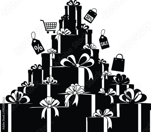Pile of gift boxes in silhouette, conveying celebration, surprise, and festive occasions