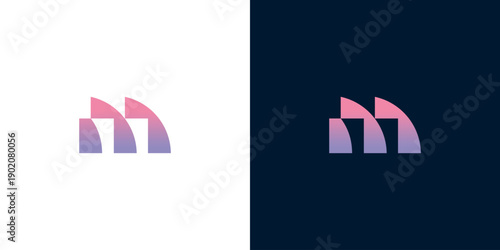 Dynamic and modern M letter logo design with a vibrant gradient, suitable for innovative technology, communication, or architectural brands seeking a sleek and progressive identity