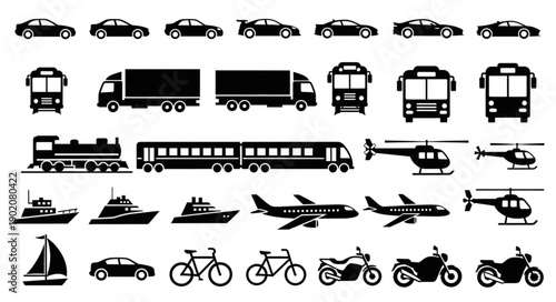 Collection of Transportation Icons and Silhouettes.