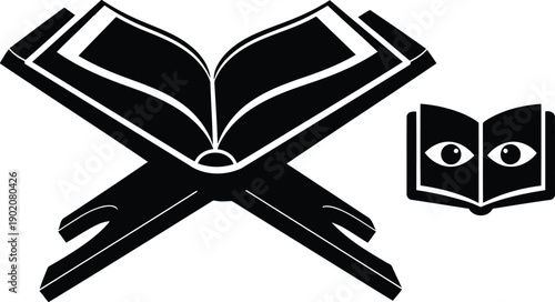 Open Quran book on a stand, symbolizing knowledge, faith, and Islamic teachings