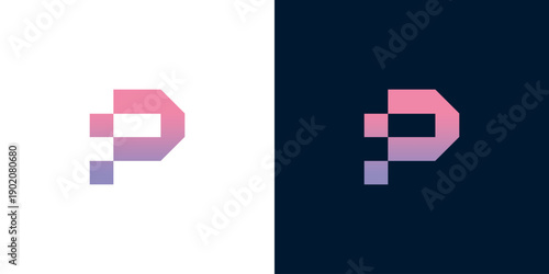 Vibrant gradient 'P' lettermark created with a modular, pixel-inspired design, ideal for tech companies and modern branding projects, symbolizing digital progress and innovation