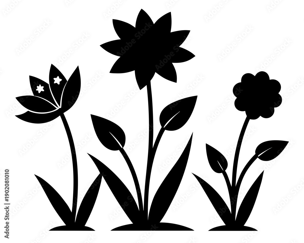 Obraz premium Seasonal Spring Flowers Silhouette Vector Illustration, Garden Floral Art