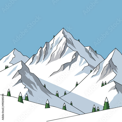 Snowy Mountain Landscape with Trees