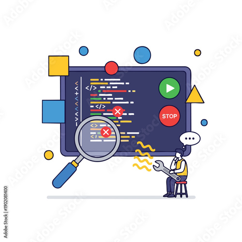 Developer Debugging Code with Magnifying Glass