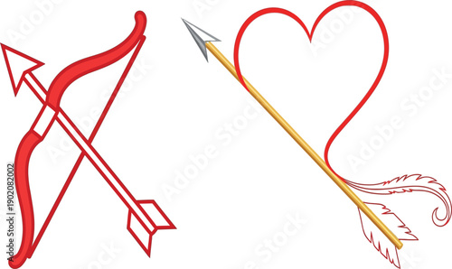Cupid's Arrow Pierces Red Heart Symbol on White Background, Love Concept