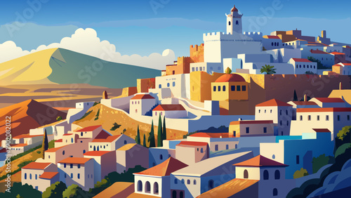 Very beautiful view of Moulay Idriss Zerhoun, a sacred Moroccan hill town, showcasing whitewashed buildings, spiritual heritage, and scenic surroundings of northern Morocco.