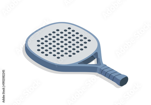 A blue paddle racket isolated on a plain background viewed from a slight angle