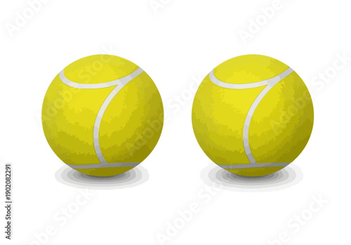 Two tennis balls side by side on a plain surface viewed from directly above