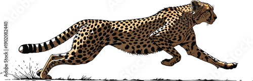 Cheetah running isolated on transparent background showcasing its speed and agility in a dynamic pose with motion blur