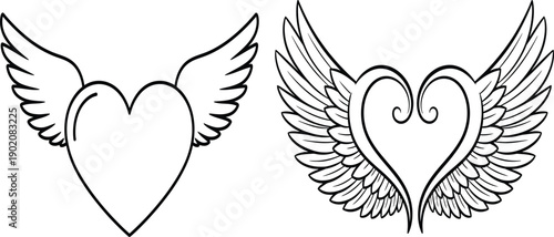 Winged Heart Line Art Vector - Valentine's Day Symbol of Love