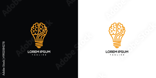 Brain Light Bulb Logo - Idea Innovation Knowledge Creativity.