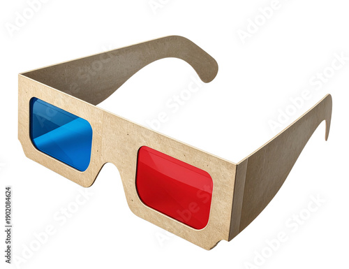 Angled 3D Movie Glasses with Slight Lens Overlap, Retro Cinema Style, Isolated