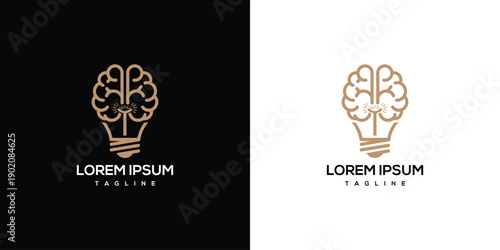 Brain Lightbulb Logo - Idea Innovation Knowledge Creativity.