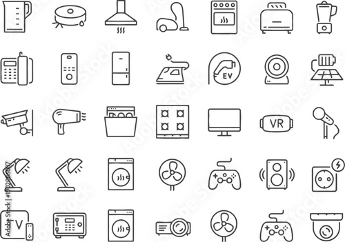 Home Appliance Icons: Kitchen, Cleaning, and Electronic Device Symbols for Smart Homes and Modern Living