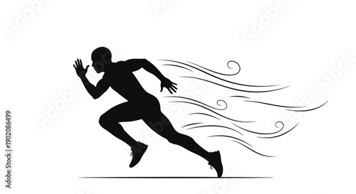 Dynamic runner silhouette speeding forward with motion lines