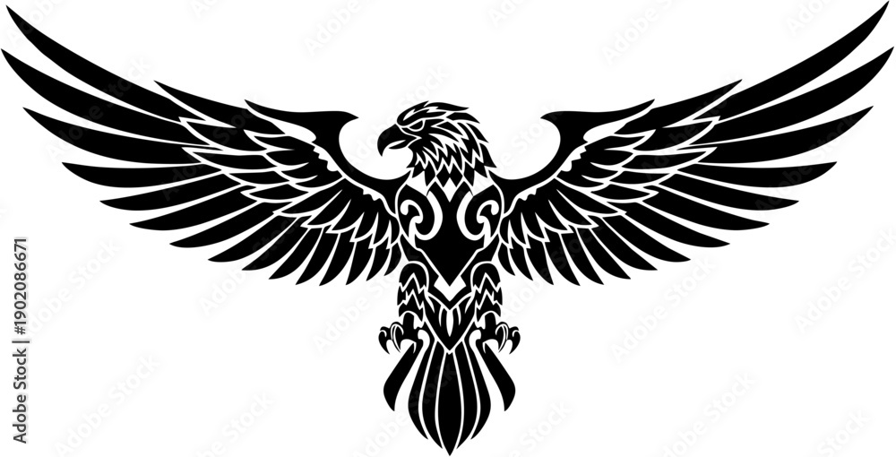 Obraz premium Detailed vector illustration of a majestic eagle in a bold and dynamic pose, representing strength, freedom, power, and leadership. Ideal for logos, mascots, emblems, branding, sports teams, patriotic