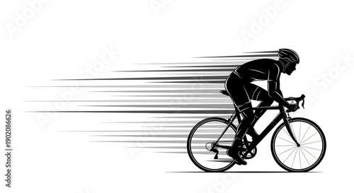 Professional cyclist riding swiftly on a bicycle with motion blur
