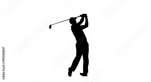 Golfer in dynamic swing motion on white background
