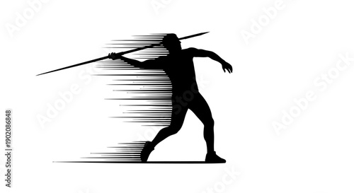 Dynamic javelin thrower silhouette in motion