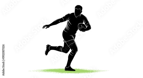 Rugby player running with ball in dynamic motion