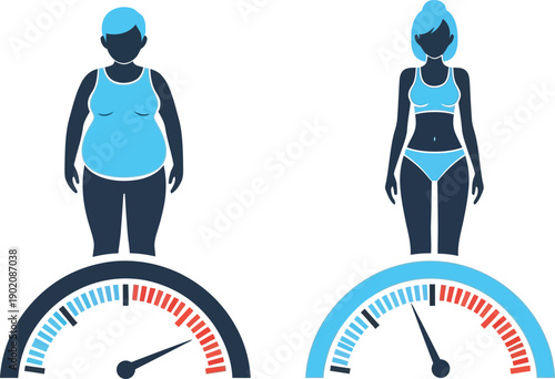 Weight loss journey with body changes on a scale
