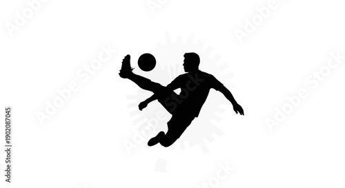 Dynamic soccer player kicking ball in mid air with energetic movement